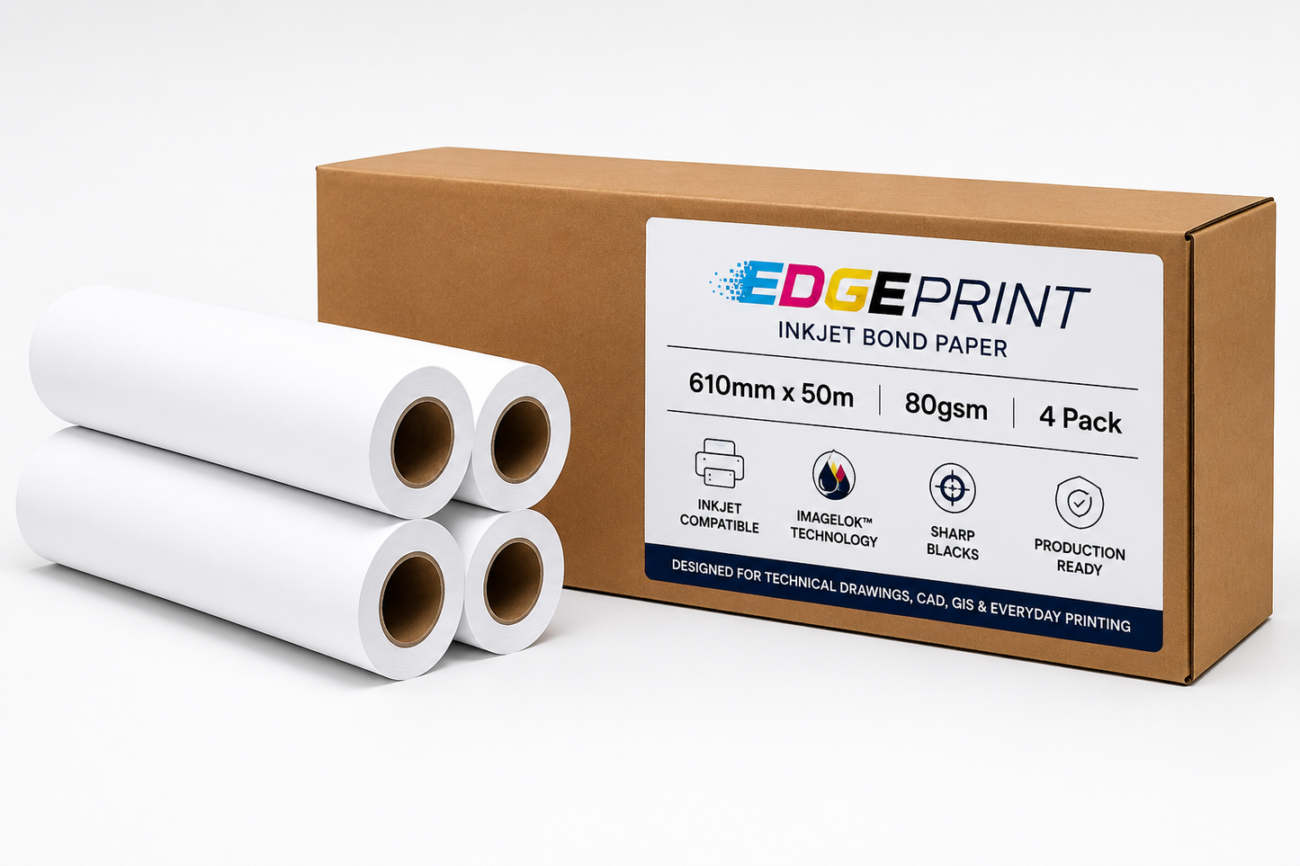 4 Pack - Edge Print Bond Paper - 610mm x 50m
