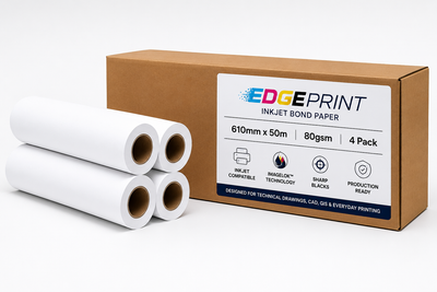 4 Pack - Edge Print Bond Paper - 610mm x 50m